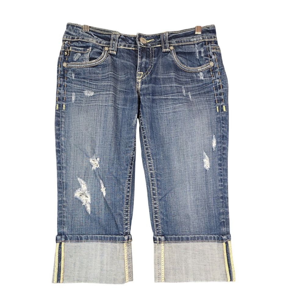 Mek Denim Hudson Capri Jeans Womens 28 Blue Distressed Handcrafted Crop RN117629